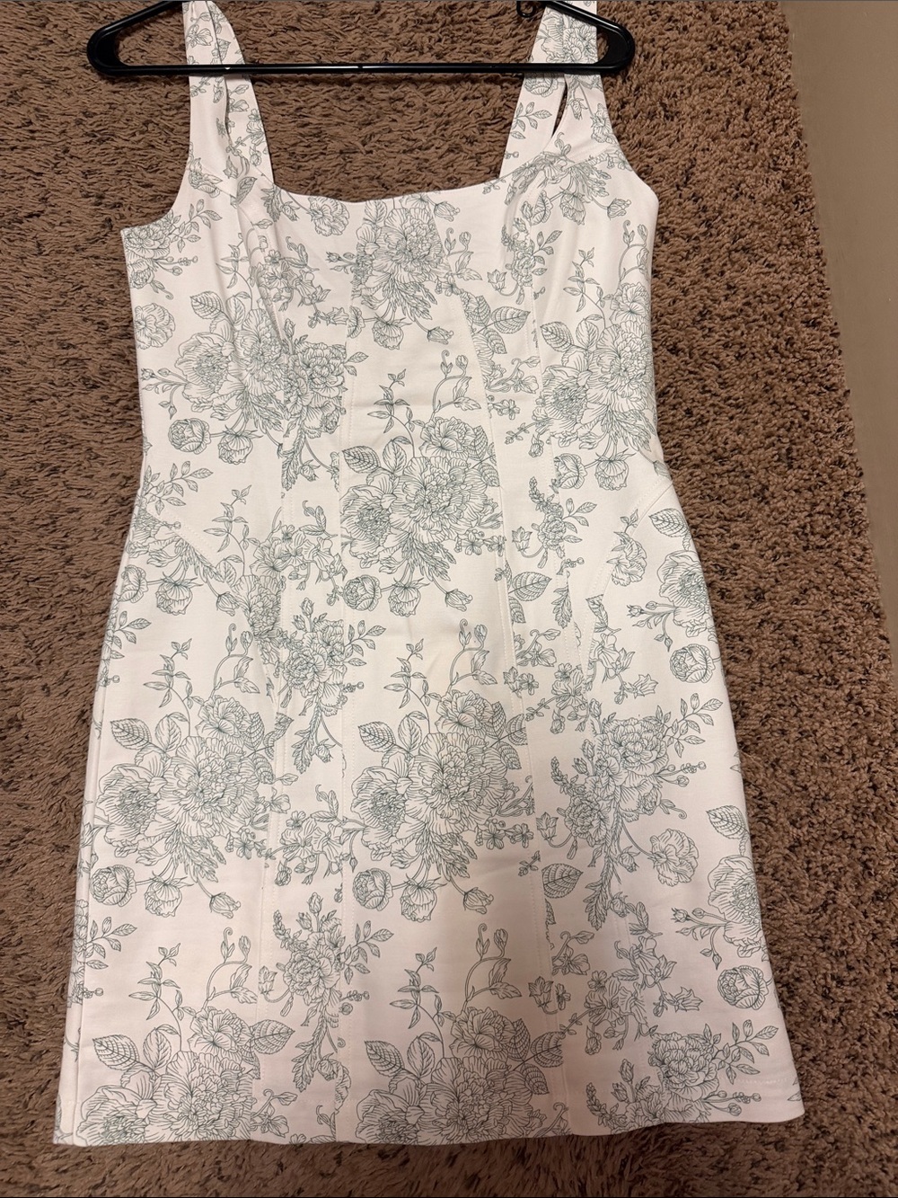 House of Harlow 1960 White Mini Dress with Sage Floral Print